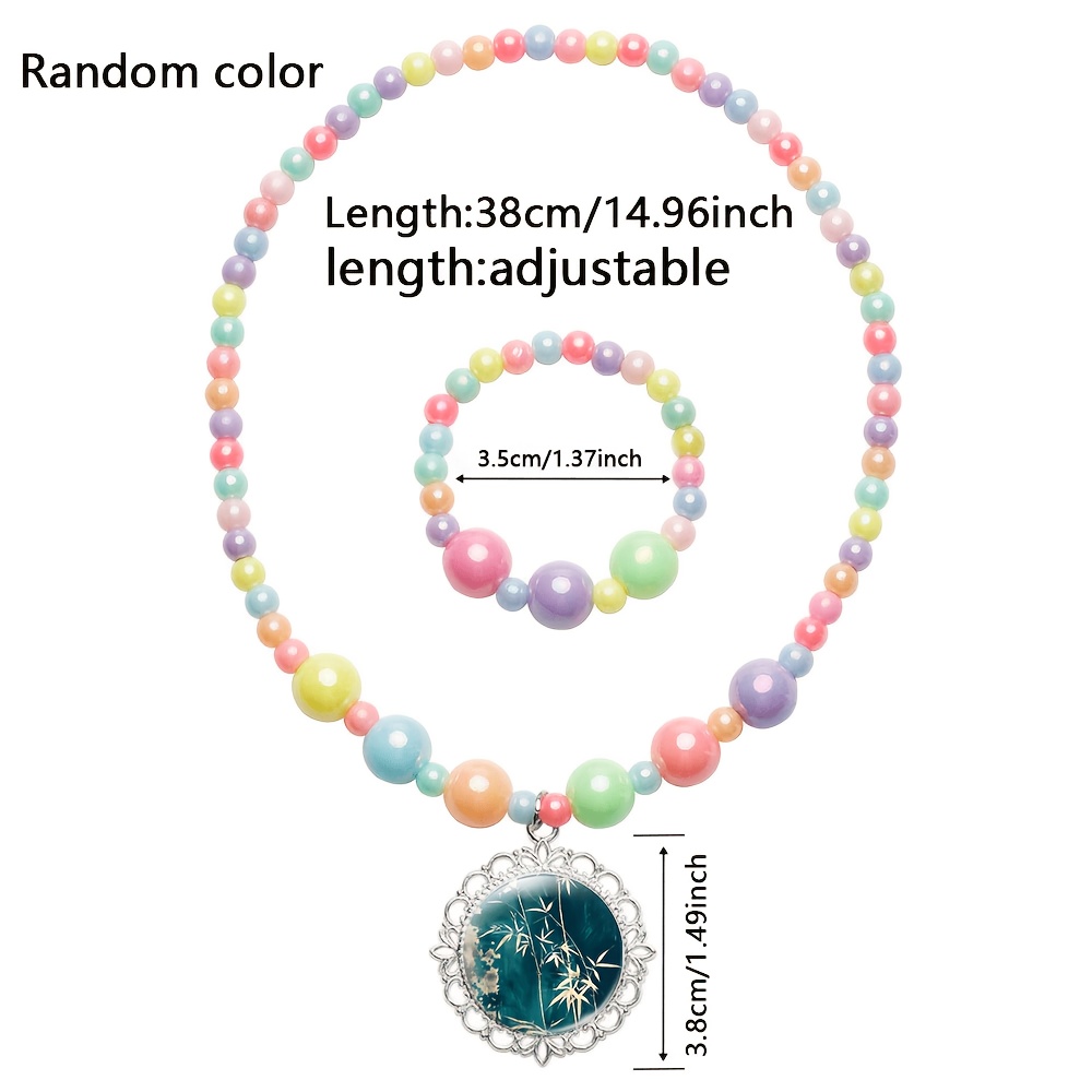 2pc Teal Bamboo Leaf Necklace & Bracelet Set, Random Colors